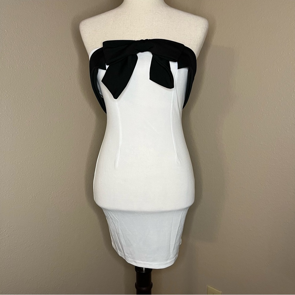 Mini Dress Off Shoulder Contrast Color Bow Dress, Small──★